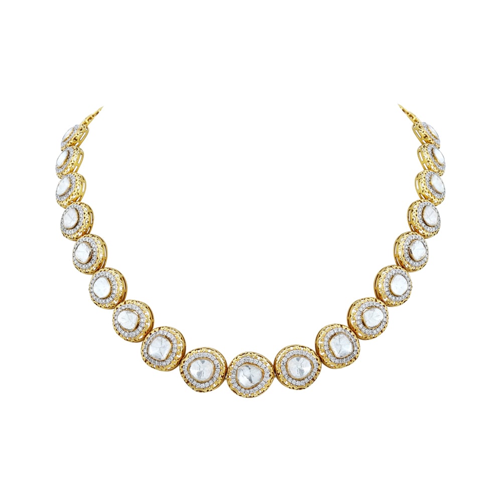 Polki String Necklace with Halo Setting
